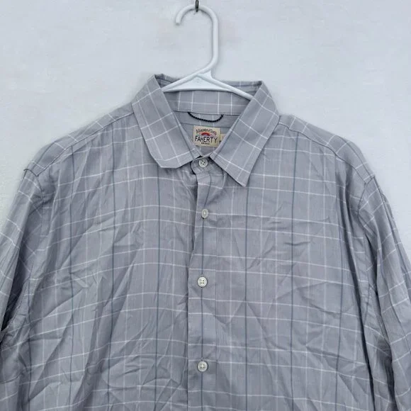 Faherty Movement Shirt Mens L Blue Plaid Windowpane Pima Cotton Button Down - Picture 2 of 9